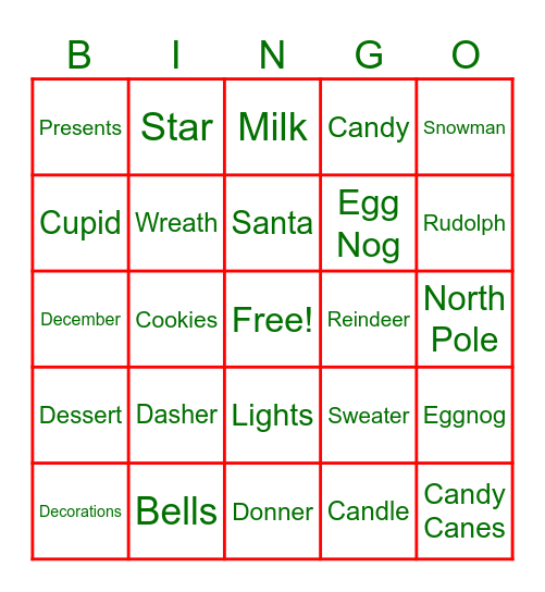 Christmas Words Bingo Card