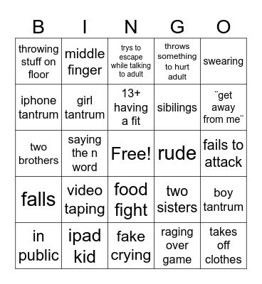 most spoiled kids bingo Card