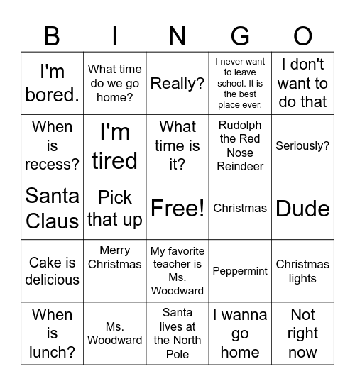 Christmas Conversation Bingo Card