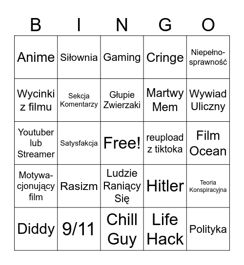 Instagram Reels Po Polsku Bingo Card