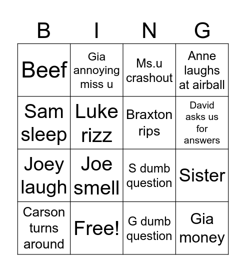 Untitled Bingo Card