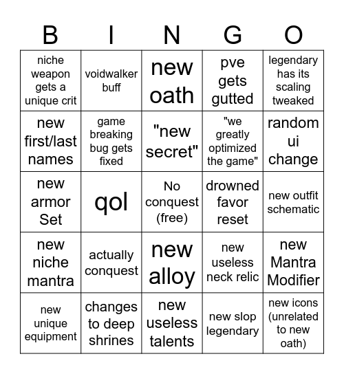 Deepwoken Update Bingo Card