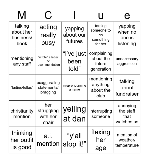 Last week of semester bingo Card