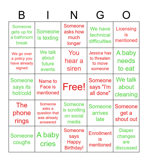 In- Service Meeting 12/13 Bingo Card