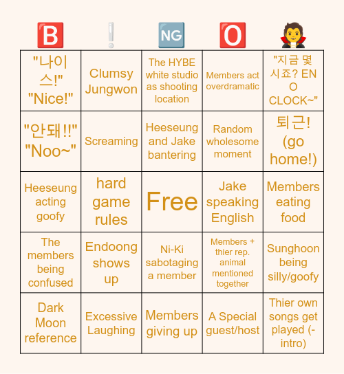 EN O' CLOCK Bingo Card