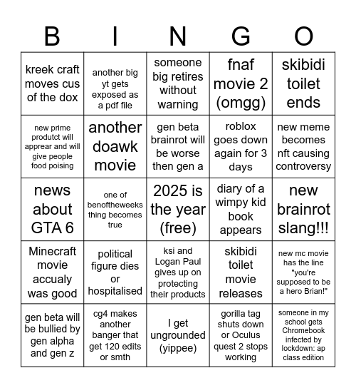 2025 bingo card Bingo Card