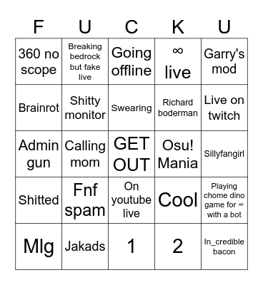mlg get rekt 360 no scope(*-*) Bingo Card