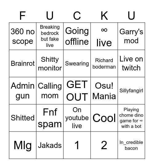 mlg get rekt 360 no scope(*-*) Bingo Card