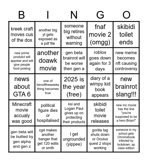 2025 bingo card Bingo Card