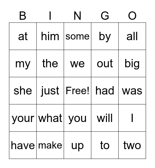 1st Grade High Frequency Words Bingo Card