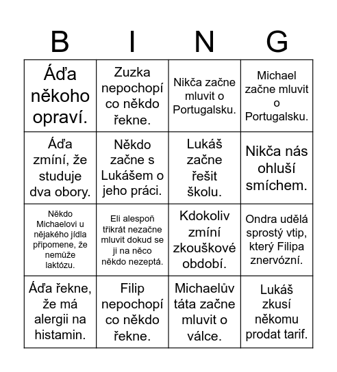 Michaelova oslava Bingo Card