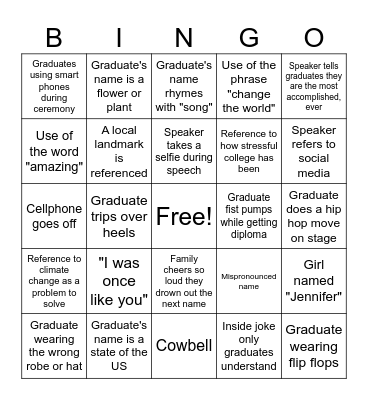 Graduation Bingo Card