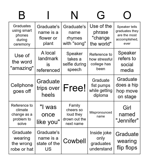 Graduation Bingo Card