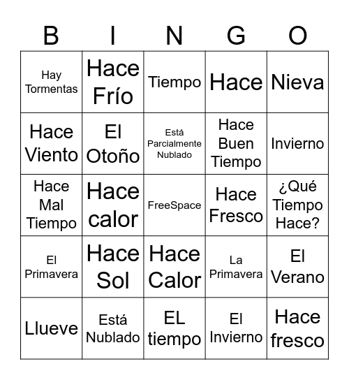 El Tiempo Bingo Card