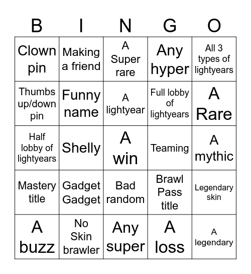 Brawl stars kingo Bingo Card