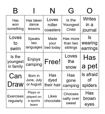 Get to Know You Bingo Card