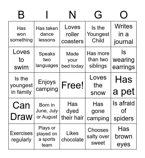 Get to Know You Bingo Card