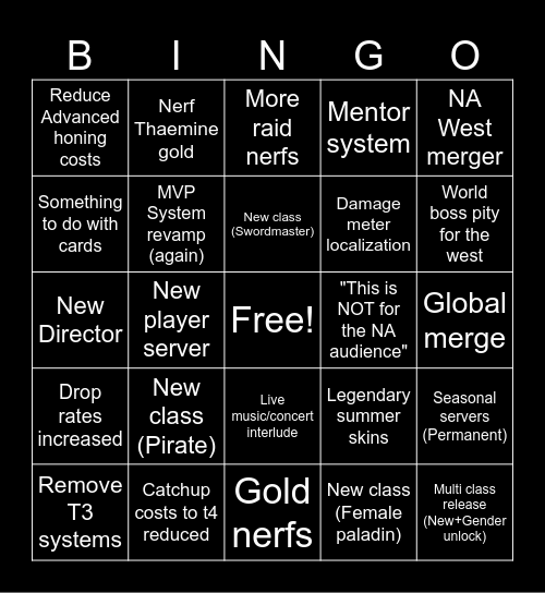 LOAON Bingo Card