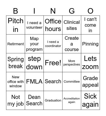 Indiana State University SON BINGO Card