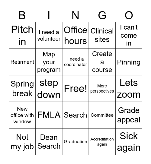 Indiana State University SON BINGO Card