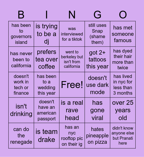 Find someone who... Bingo Card
