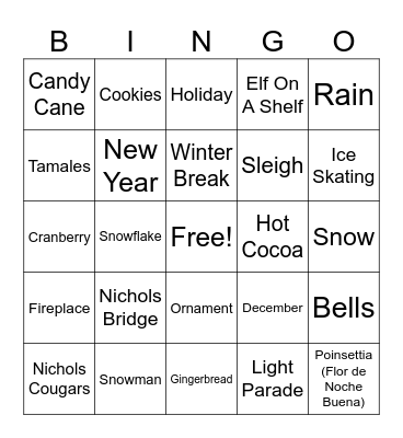 Nichols Bridgemas Bingo Night Bingo Card