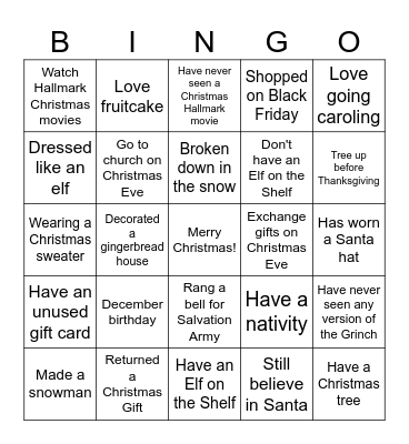 Christmas Ice Breaker Bingo Card