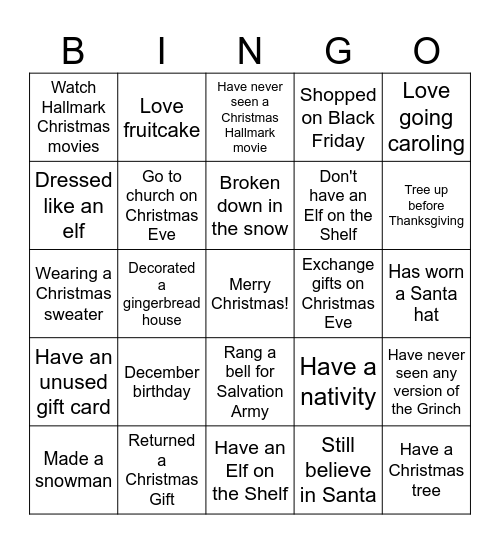 Christmas Ice Breaker Bingo Card