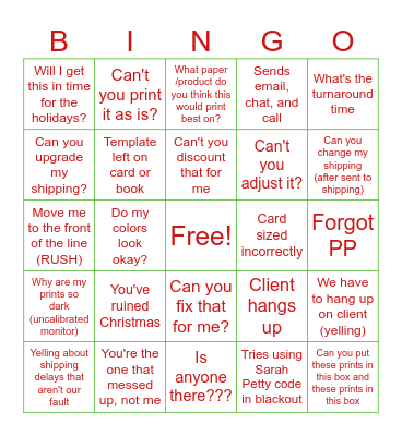 Christmas Complaints 2024 Bingo Card