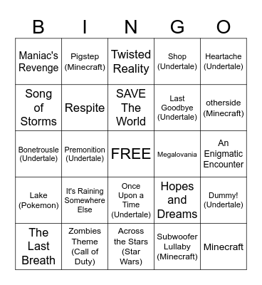 Instrumental Bingo 1 Bingo Card