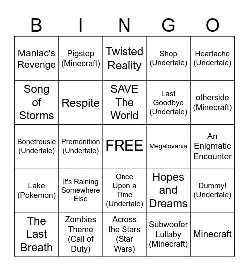 Instrumental Bingo 1 Bingo Card