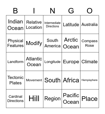 Social Studies Mid-term Bingo Card