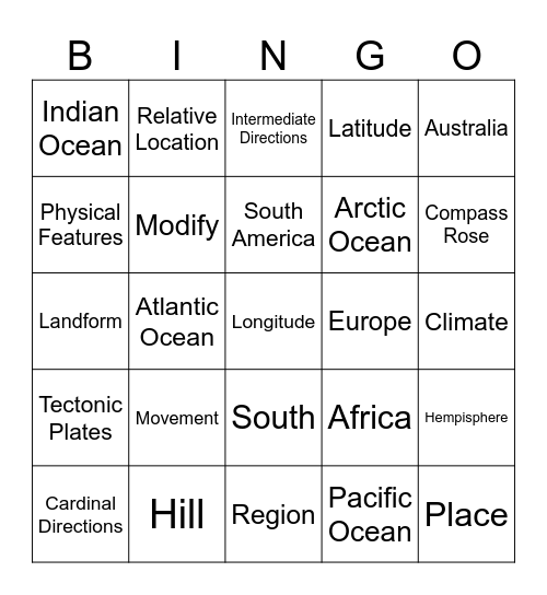 Social Studies Mid-term Bingo Card