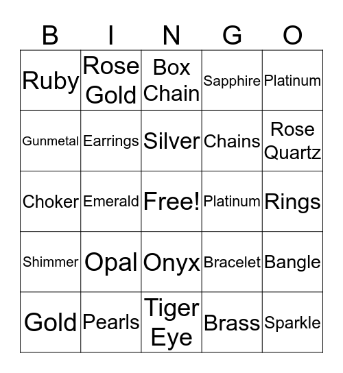 BEJEWELED Bingo Card