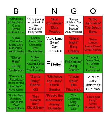 Christmas Classics Singo Bingo Card