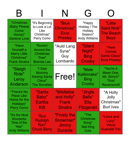 Christmas Classics Singo Bingo Card