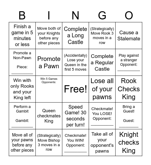 Chess Club Bingo Card