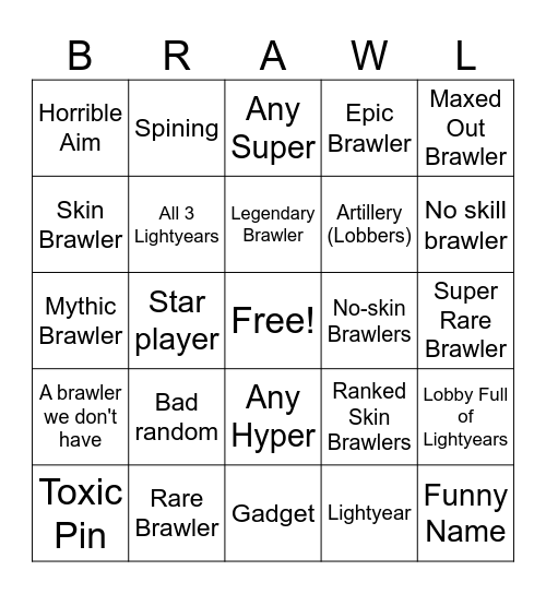 Brawl Bingo II Bingo Card