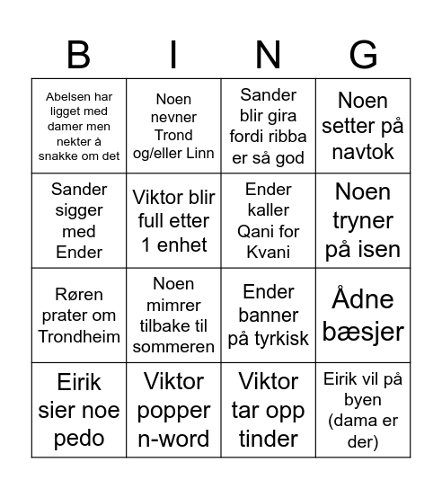 Erik Bingo Card