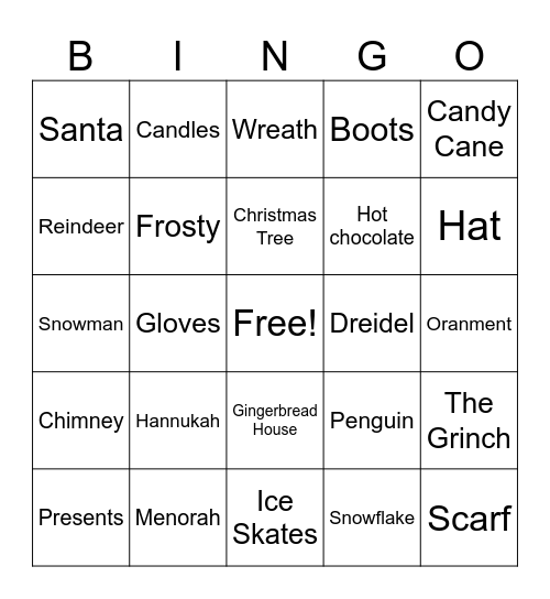 Winter Holiday Bingo Card