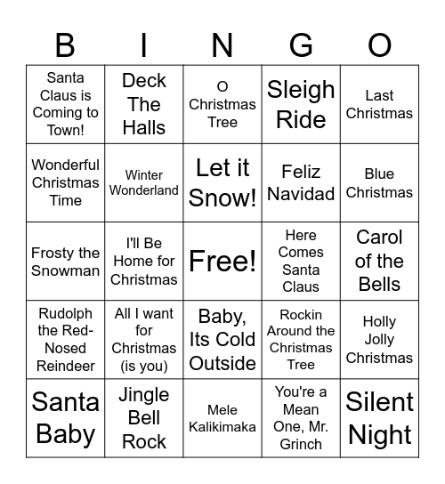 Christmas Music Bingo Card