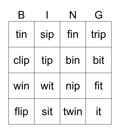 short i Bingo Card