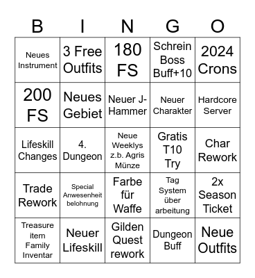 BDO FESTA Bingo Card