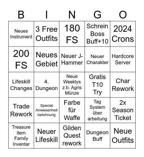 BDO FESTA Bingo Card