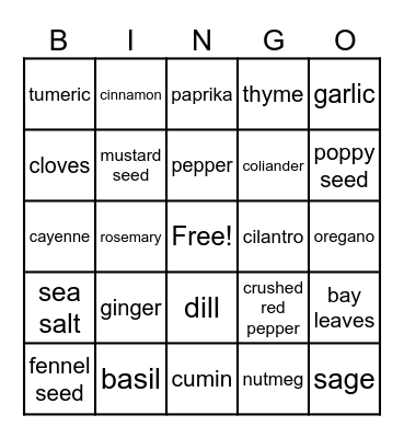 Spice up the Holidays Bingo Card