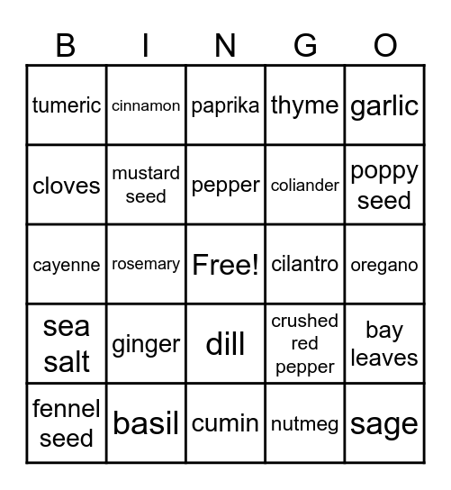 Spice up the Holidays Bingo Card