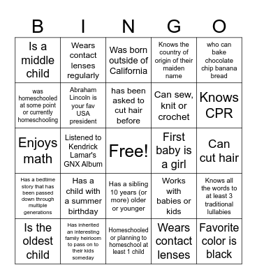 Get To Know You Bingo Card