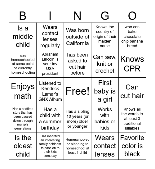 Get To Know You Bingo Card