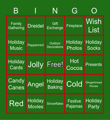 Holiday/Christmas Bingo Card