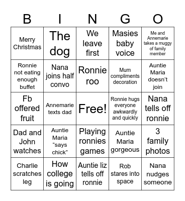 Nana’s house Bingo Card